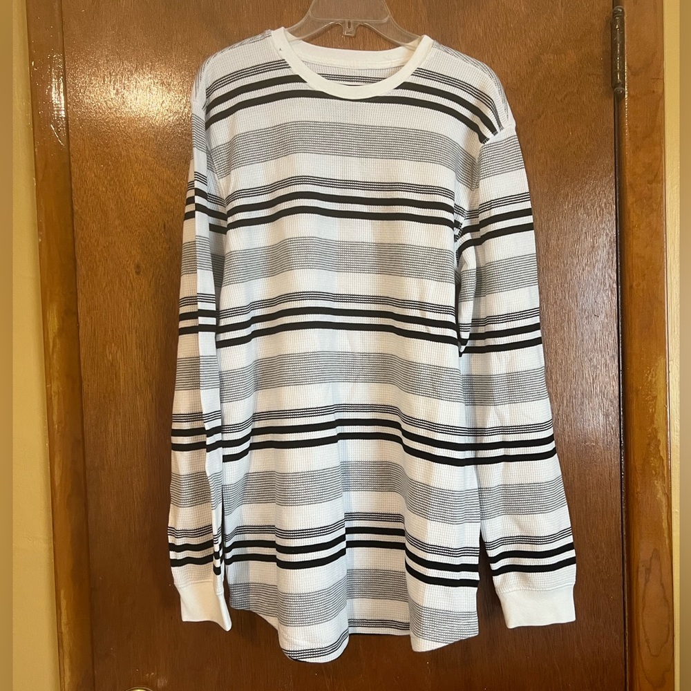 Champs Sports Gear Men’s White with Black and Gray Stripes Thermal Top